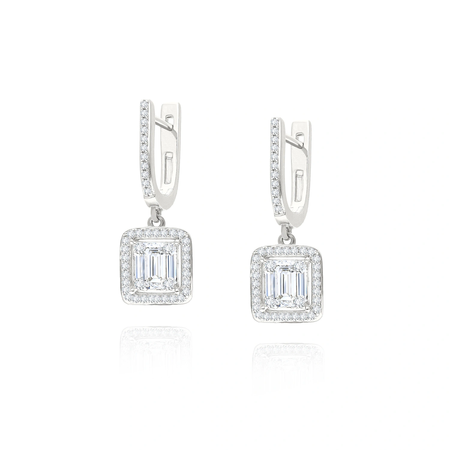 Złote kolczyki 585 wiszące diamenty bagietki 0,74 ct