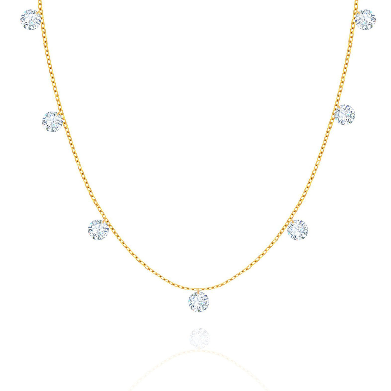 Naszyjnik złoty 585 Choker białe cyrkonie wiszące 7 cyrkonii 36 - 40 cm