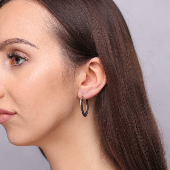 Złote kolczyki koła 585 owalne fasetowane białe i żółte złoto kreol 3 cm