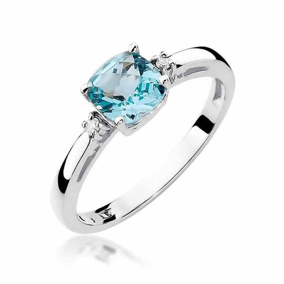 Złoty pierścionek 585 topaz 0,70 ct z diamentami 0,03 ct białe złoto