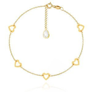 Złota bransoletka serca 585 z cyrkonią przy zapięciu