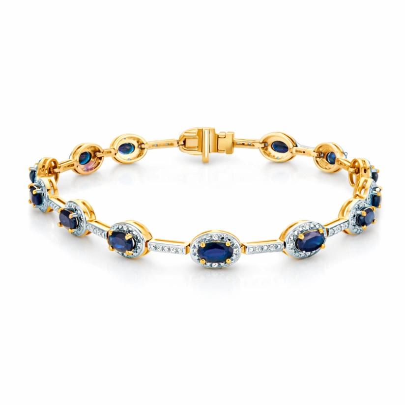 Złota bransoletka damska szafiry 585 z diamentami 0,19 ct i i szafirami 3,58 ct  18 cm