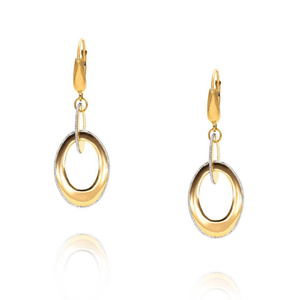 Złote wiszące kolczyki kółka 585 żółte i białe złoto diamentowane angielskie