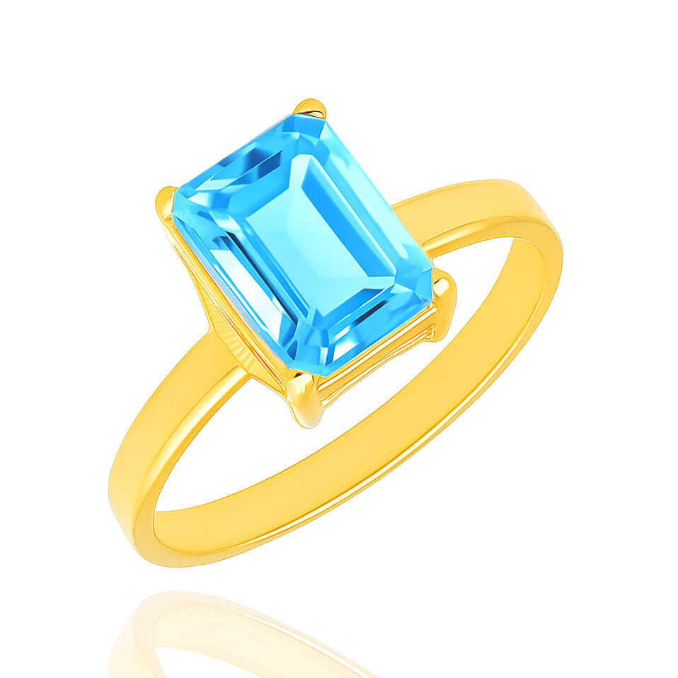 Złoty pierścionek zaręczynowy 585 błękitny topaz swiss oktagon 1,95 ct