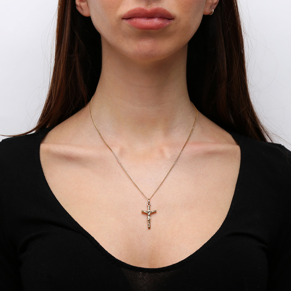 Złota zawieszka krzyż 585 gładki krzyżyk z Jezusem Chrzest Komunia Bierzmowanie 2,5 cm