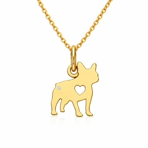 Złota zawieszka buldog francuski z brylantem 585 piesek diament 1,3 cm