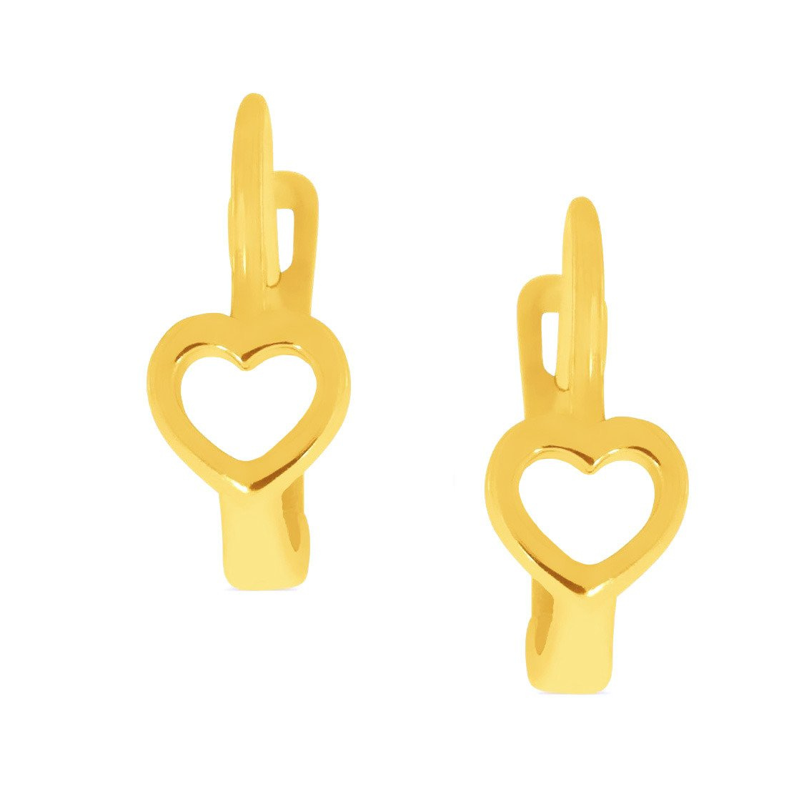Złote kolczyki serca 585 gładkie wiszące zapięcie angielskie dla dziewczynki