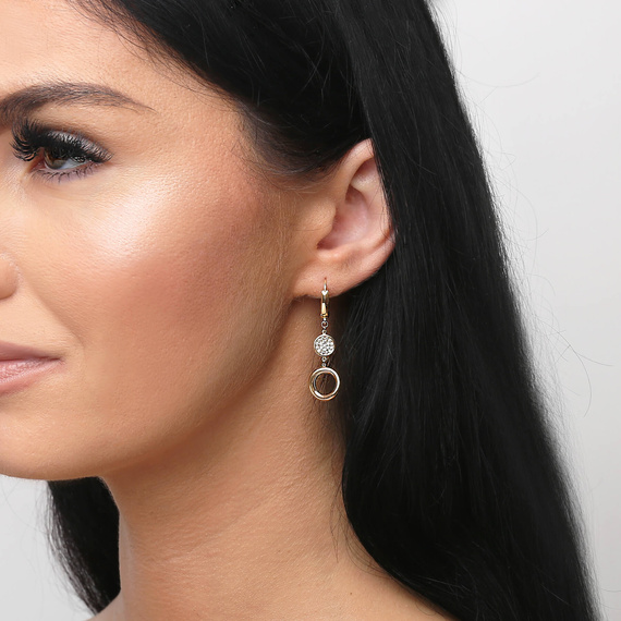 Złote kolczyki wiszące 585 koła kółka z cyrkoniami angielskie