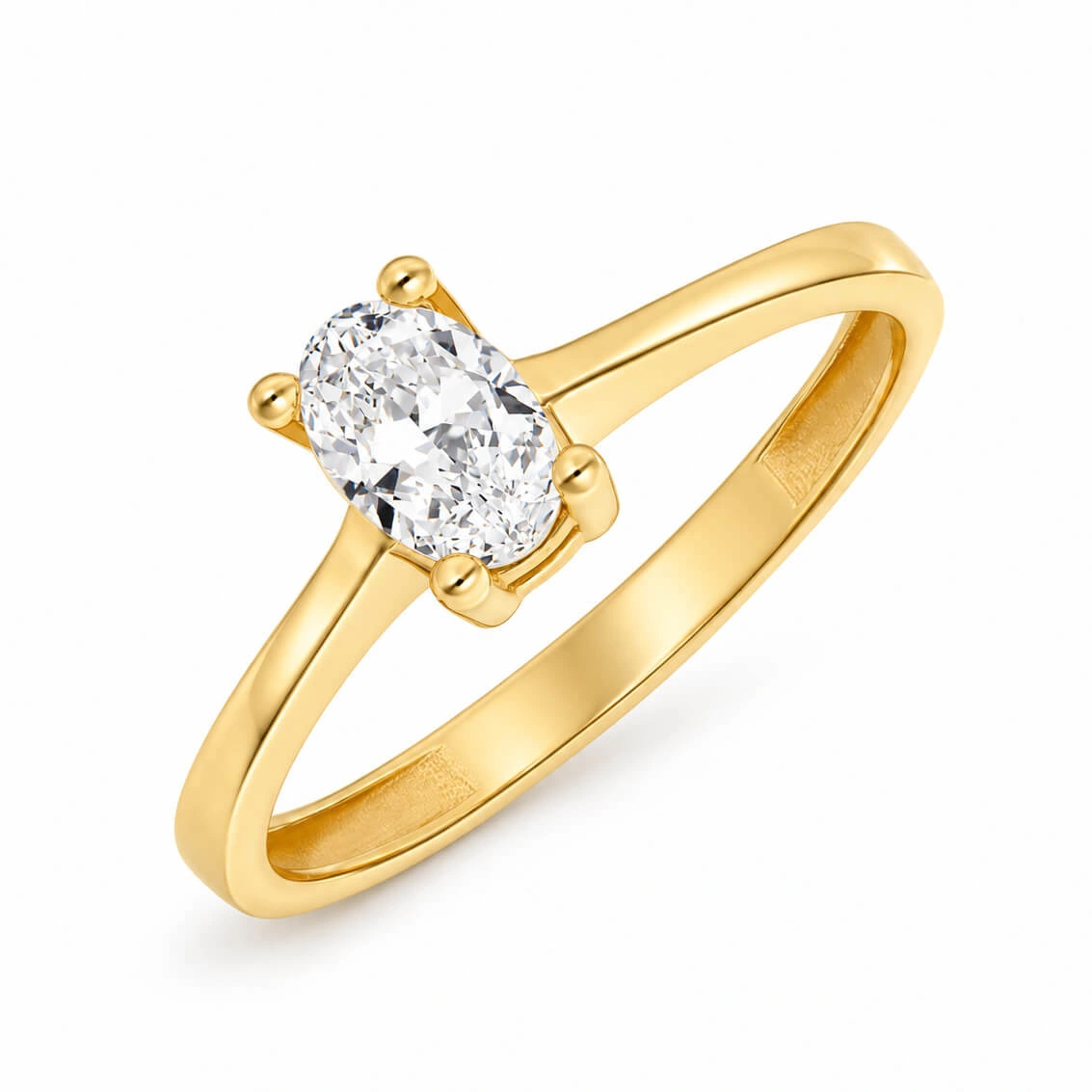Złoty pierścionek 585 zaręczynowy owalna centralna cyrkonia