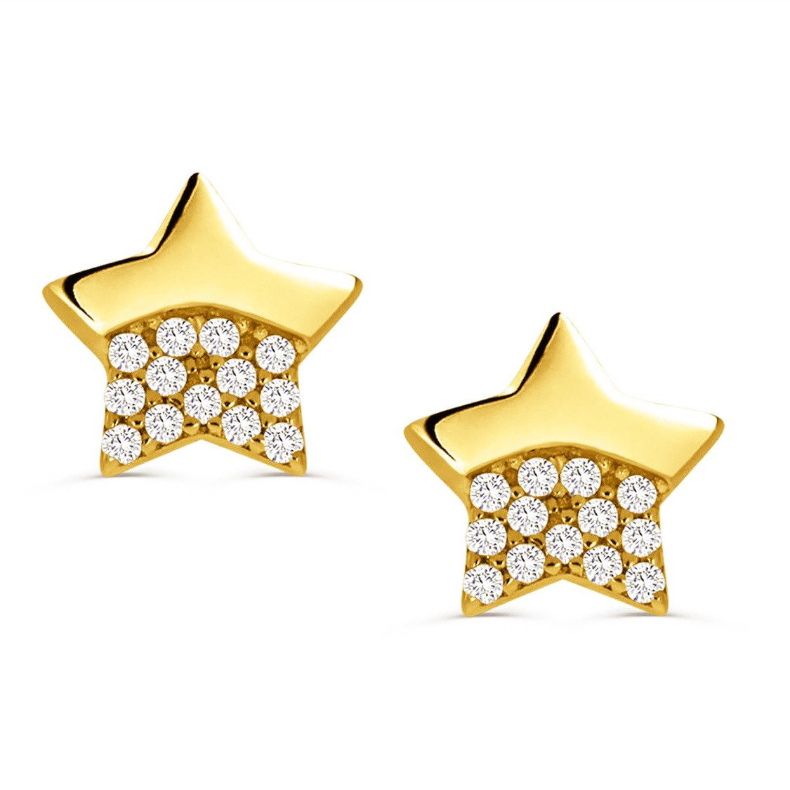 Złote kolczyki gwiazdki 585 z cyrkoniami na sztyft