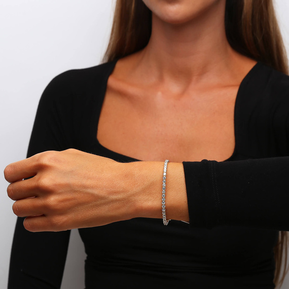 Srebrna pozłacana bransoletka tenisowa 925 cyrkonie zamknięta na zatrzask 16 cm