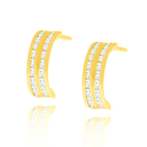 Złote kolczyki półokrągłe 585 cyrkonie na sztyft