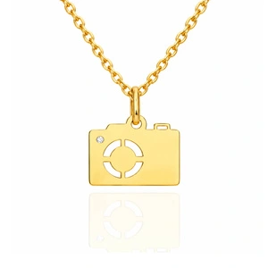 Złota zawieszka z brylantem 585 aparat fotograficzny fotograf diament 1,3 cm