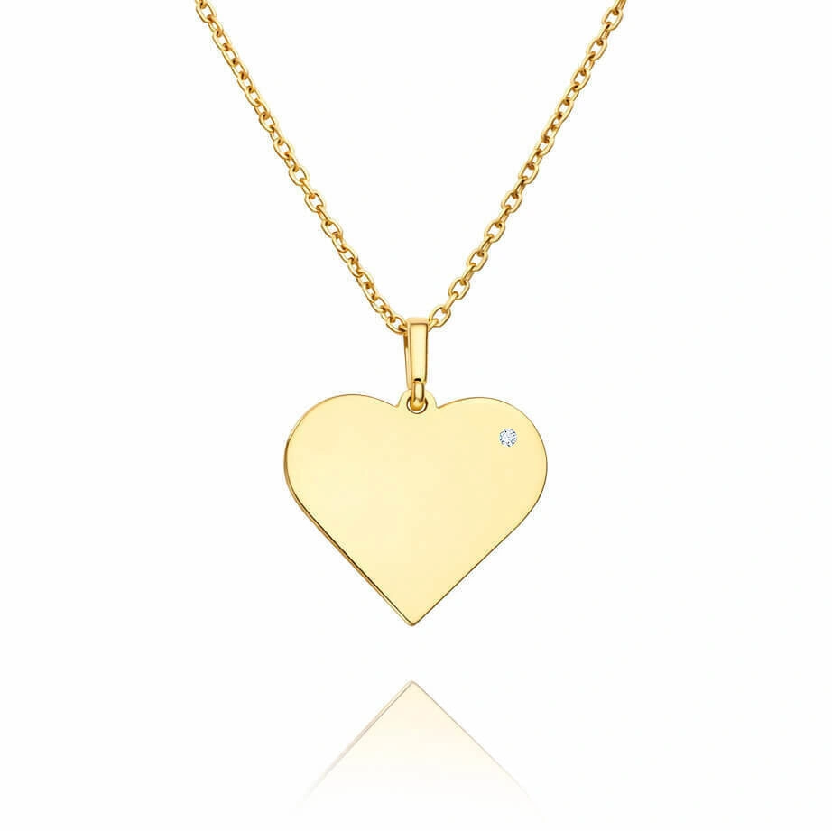 Złota zawieszka z brylantem 585 gładka serce duże diament grawer 1,8 cm
