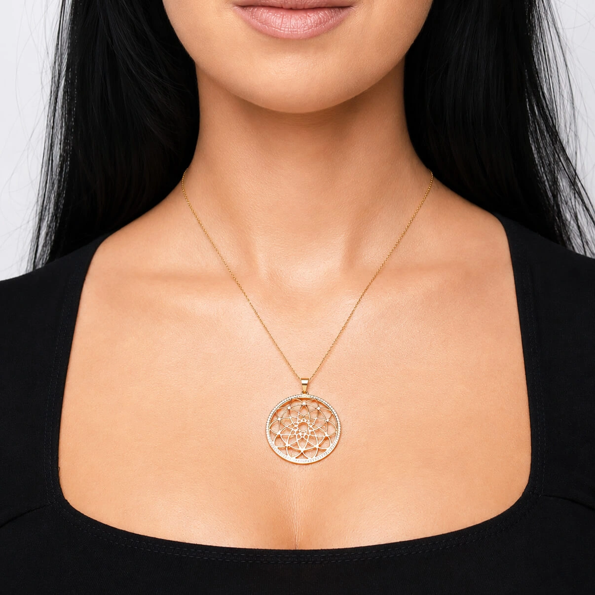 Złota zawieszka kółko 585 ażurowa okrągła diamentowana 4 cm