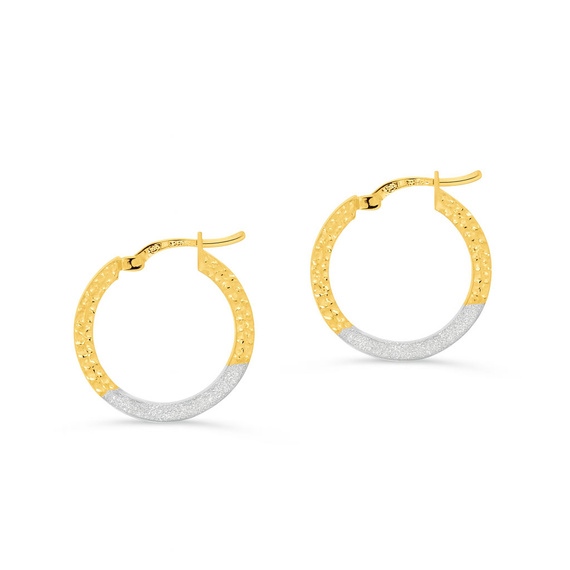 Złote kolczyki kółka 585 fasetowane diamentowane białe i żółte złoto na zatrzask 