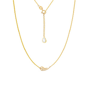 Złoty naszyjnik celebrytka 585 skrzydło anioła z cyrkonią przy zapięciu 42  - 45 cm