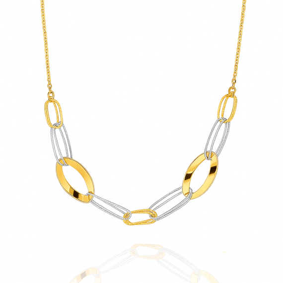 Złoty naszyjnik koła agrafki 585 białe i żółte złoto 42-45 cm