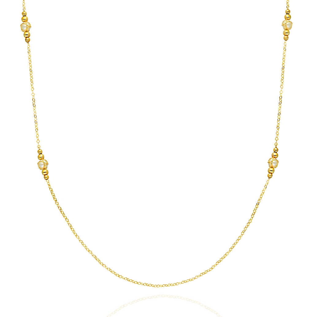 Złoty naszyjnik długi z perłami 585 perły kulki ankier diamentowany 80 cm