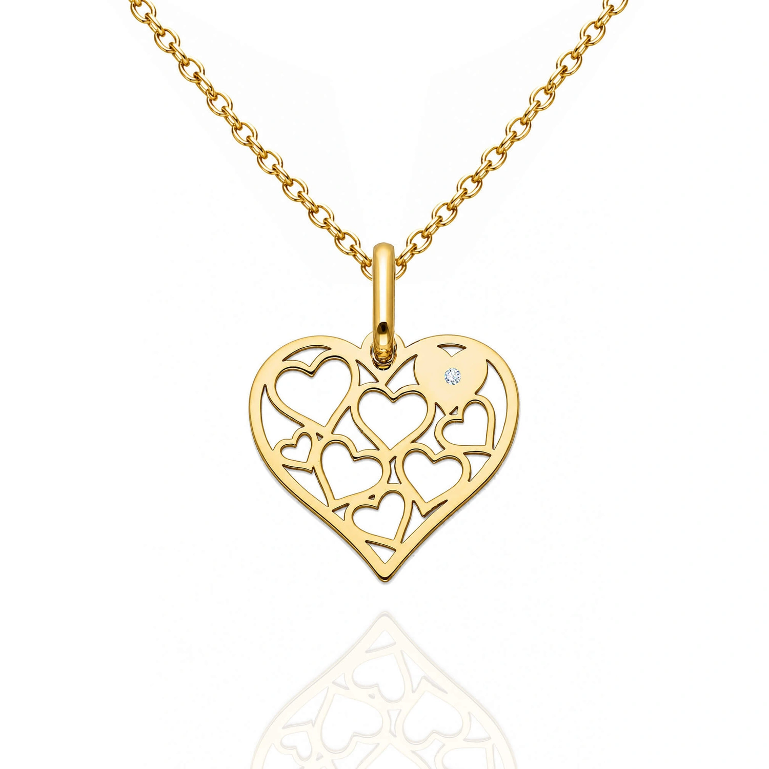 Złota zawieszka ażurowe serce z brylantem 585 serduszka diament 1,6 cm