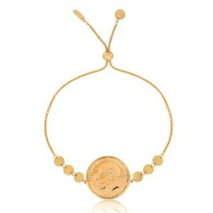 Złota bransoletka damska 585 moneta kółka regulowana przeciągana