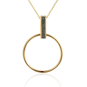Złoty naszyjnik 585 kółko celebrtyka z czarnymi diamentami 0,03 ct