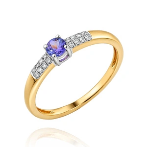 Pierścionek złoty 585 tanzanit 0,17 ct diamenty 0,06 ct 
