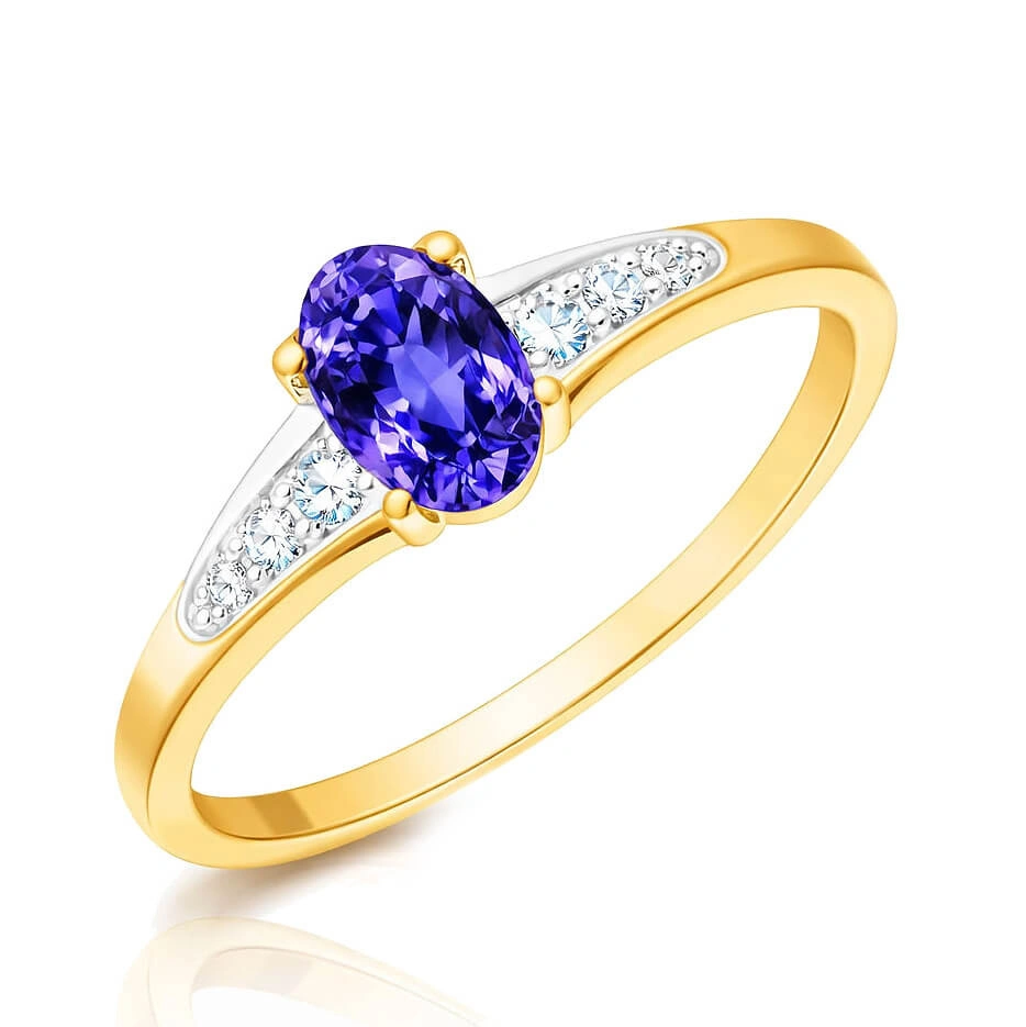 Złoty pierścionek 585 tanzanit 0,45 ct diamenty 0,065 ct