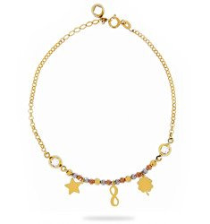 Bransoletka złota 585 gwiazdka nieskończoność koniczynka kolorowe kulki fasetowane cyrkonie