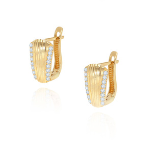 Złote kolczyki diamentowane 585 szerokie z cyrkoniami białe i żółte złoto zapięcie angielskie