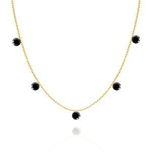Naszyjnik złoty 585 Choker czarne cyrkonie wiszące 5 cyrkonii 36-40 cm