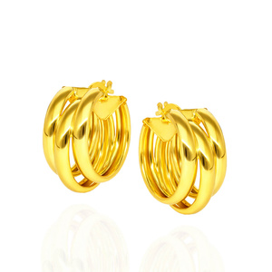 Srebrne pozłacane kolczyki koła 925 potrójne gładkie na zatrzask 2,2 cm