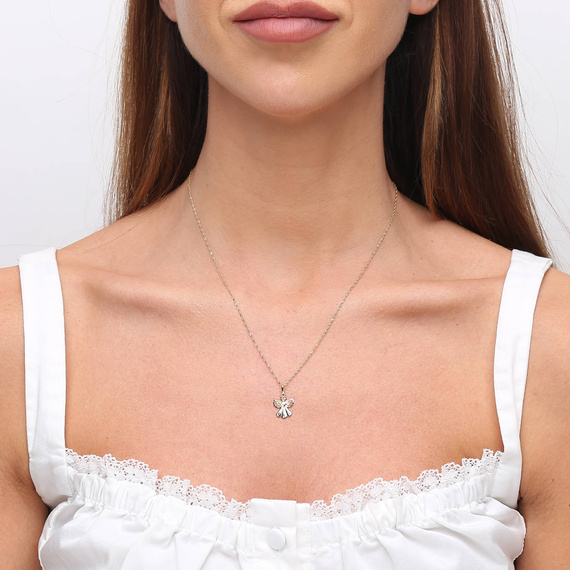 Złota zawieszka aniołek 585 ażurowy aniołek z sercem