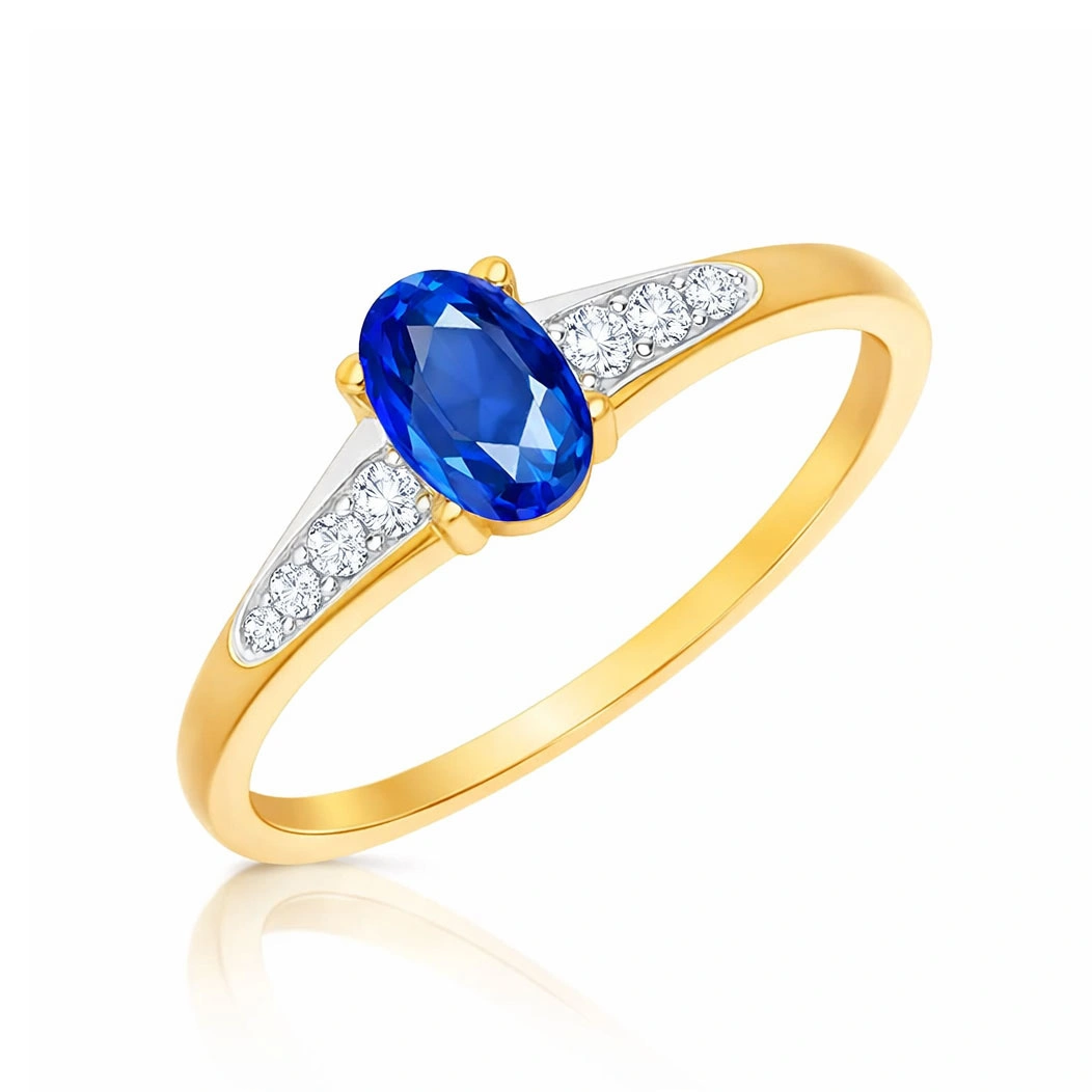 Złoty pierścionek 585 szafir 0,45-0,6 ct diamenty 0,05 ct