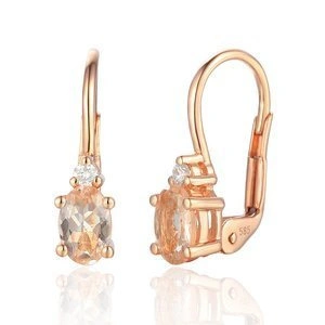 Złote kolczyki 585 łezki morganity 0,87 ct diamenty 0,06 ct różowe złoto  