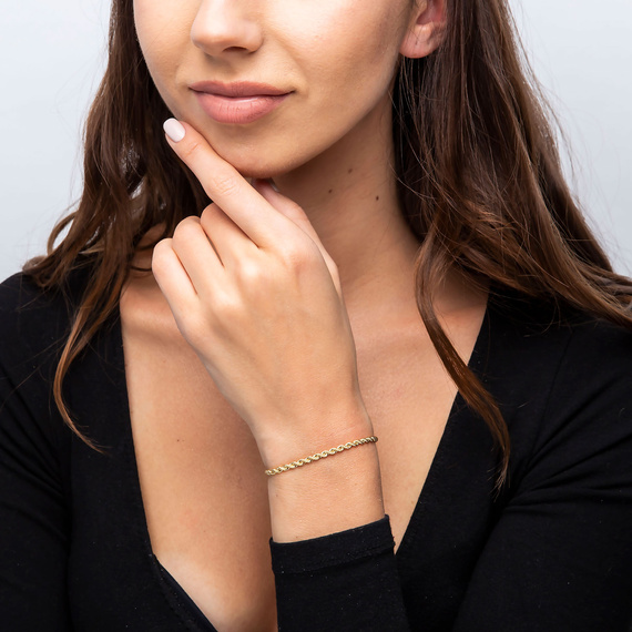 Złota bransoletka damska 585 korda 3 mm kordel diamentowana 19 cm