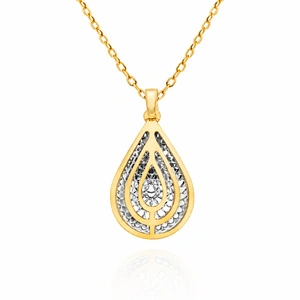 Złota zawieszka łezka 585 diamentowana 3D białe i żółte złoto