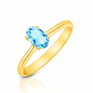 Złoty pierścionek zaręczynowy owalny topaz 585 błękitny swiss topaz