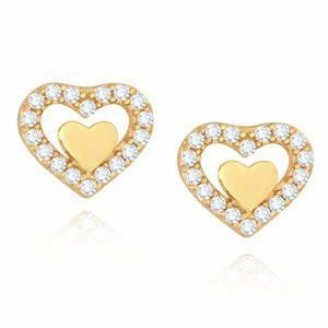 Złote kolczyki serca 585 z cyrkoniami na sztyft