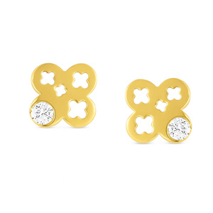 Złote ażurowe kolczyki koniczynki 585 koniczyny z cyrkonią na sztyft