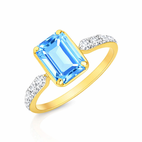 Złoty pierścionek z topazem 585 topaz oktagon 1,80 ct diamenty 0,19 ct 
