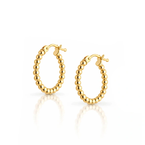Kolczyki koła złote 585 kuleczki na zatrzask 1,5 cm