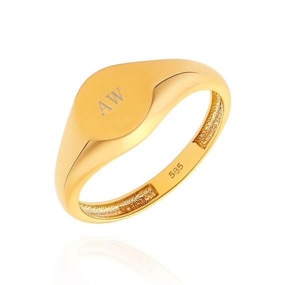 Złoty pierścionek damski 585 sygnet okrągły gładki grawer