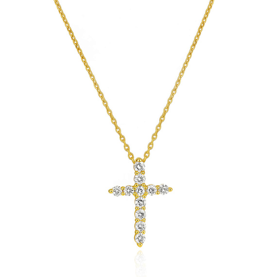 Srebrny pozłacany naszyjnik krzyżyk 925 krzyż białe cyrkonie 40-45 cm