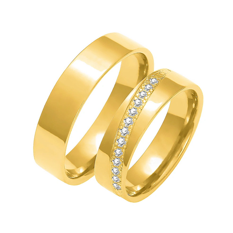 Obrączki ślubne para: złoto 585, diamenty, płaskie, 5 mm