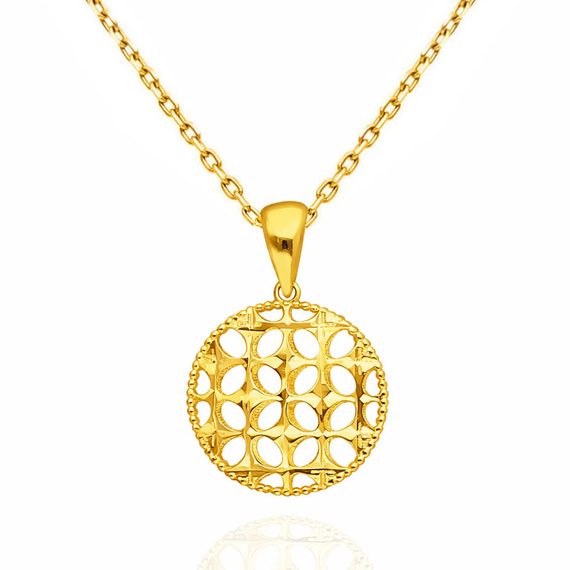 Złota zawieszka kółko 585 ażurowa okrągła diamentowana