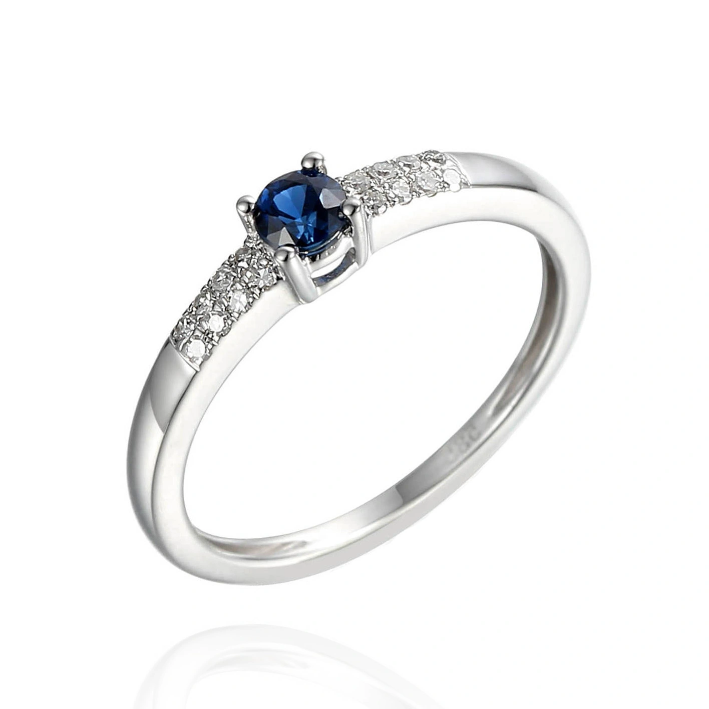 Pierścionek białe złoto 585 szafir 0,23 ct diamenty 0,06 ct