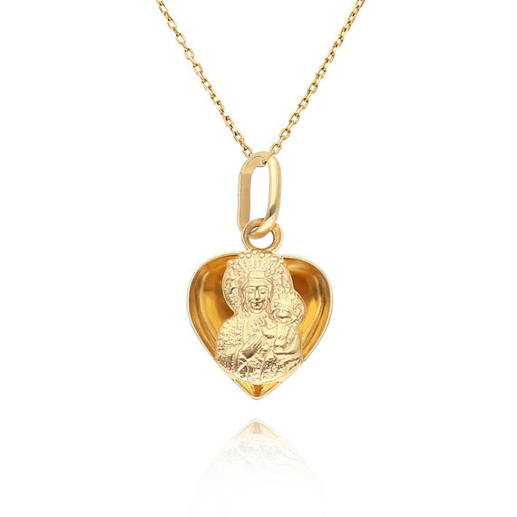 Złoty medalik serce 585 Matka Boska Częstochowska Komunia Chrzest 1,9 cm