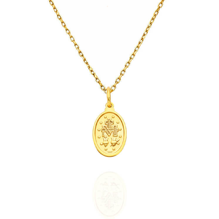 Złota zawieszka medalik 585 owalny Cudowny Medalik Maryja Komunia Bierzmowanie 1,5 cm