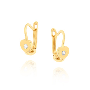Złote kolczyki serca 585 cyrkonie gładkie wiszące zapięcie angielskie Daisy
